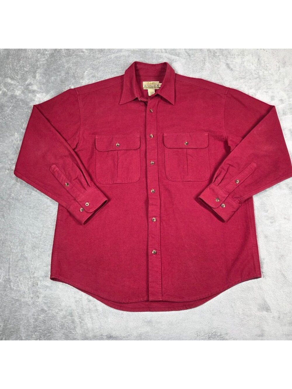 Vintage Cabelas Shirt Mens Large Red Deerskin Soft Chamois Heavy Button Up